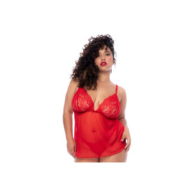 Nuisette courte grande taille rouge et string 
